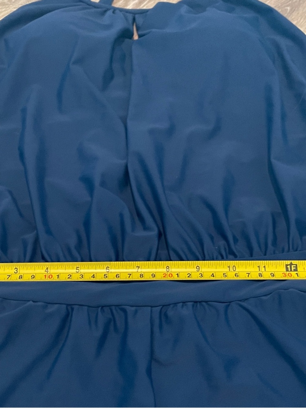 BLOOMCHIC Solid Keyhole Elastic Waist Gathered One Piece Swimsuit 12 Stone NWT - Picture 5 of 10